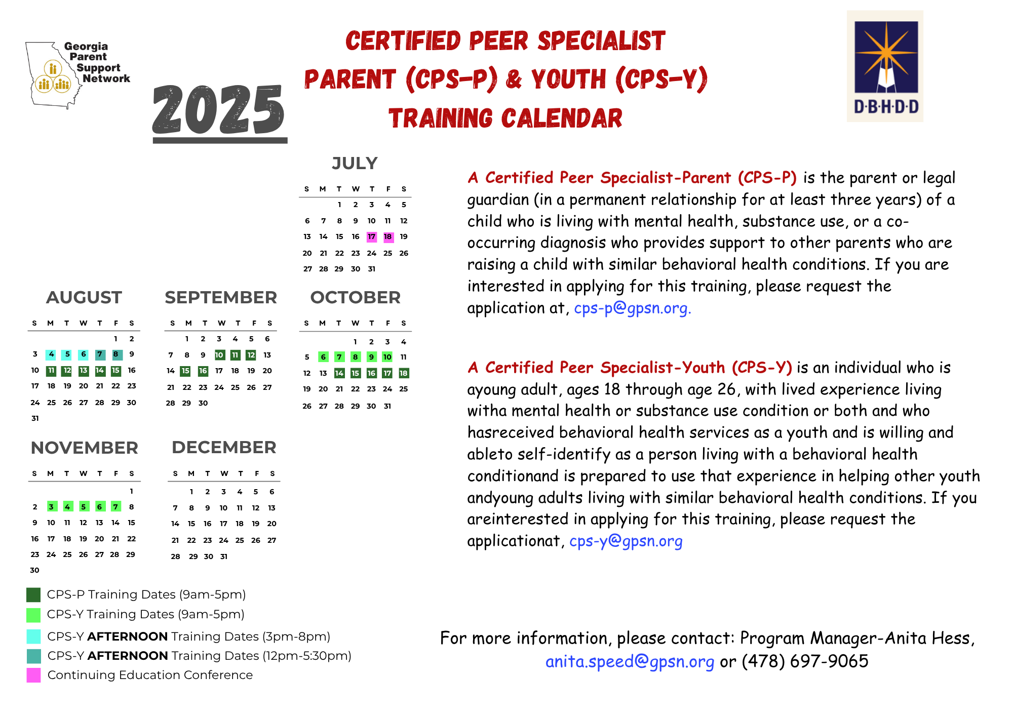 2025 CERTIFIED PEER SPECIALIST Parent (CPS-P) & Youth (CPS-Y) TRAINING CALENDAR (7)