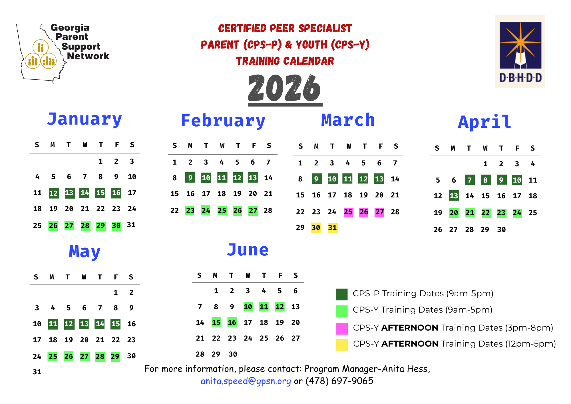2026 CERTIFIED PEER SPECIALIST Parent (CPS-P) & Youth (CPS-Y) TRAINING CALENDAR