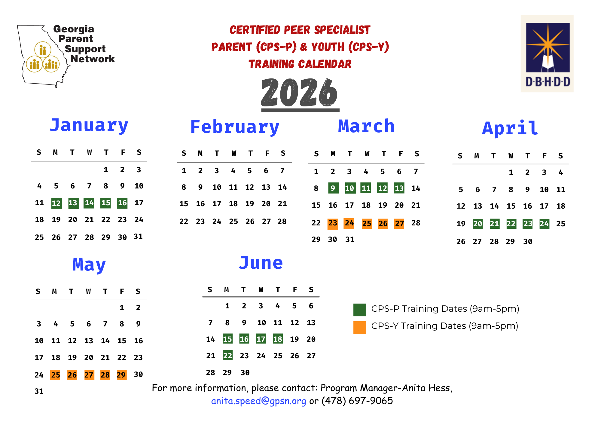 2026 CERTIFIED PEER SPECIALIST Parent (CPS-P) & Youth (CPS-Y) TRAINING CALENDAR (4)